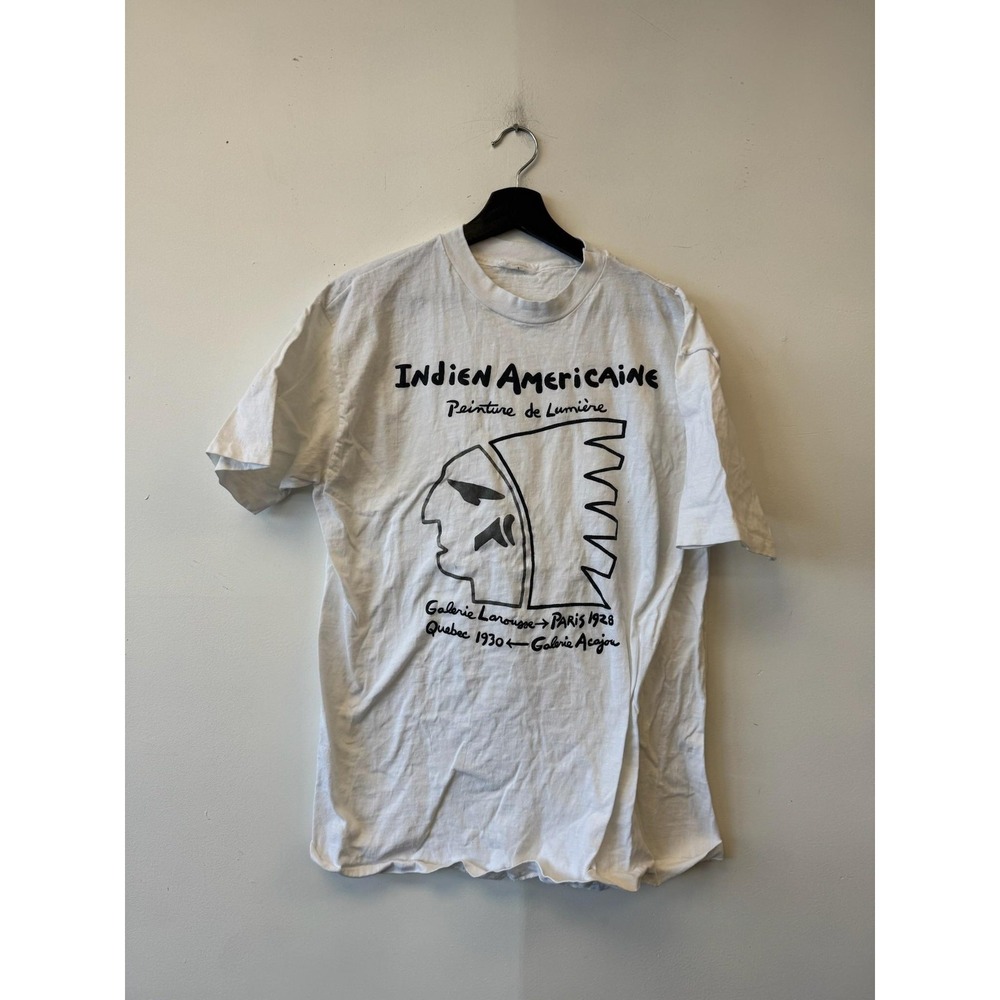 Vintage Indien Americaine Art Shirt Mens Large White Tee Paris Quebec Gallery 90